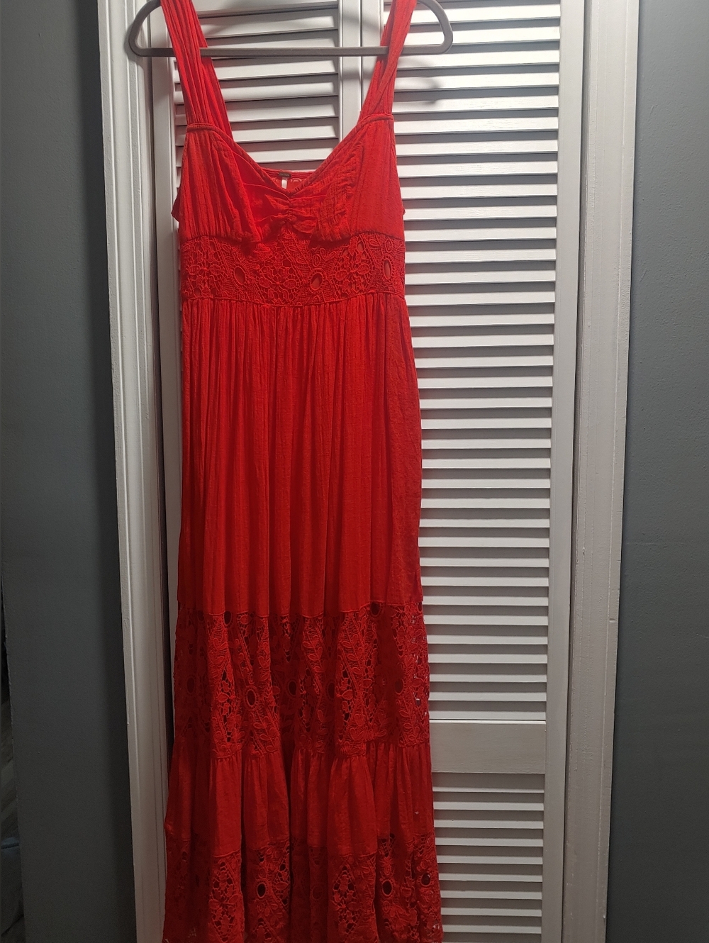 Free People Red Lace And Crochet Panel Maxi Dress - Women / Size 6